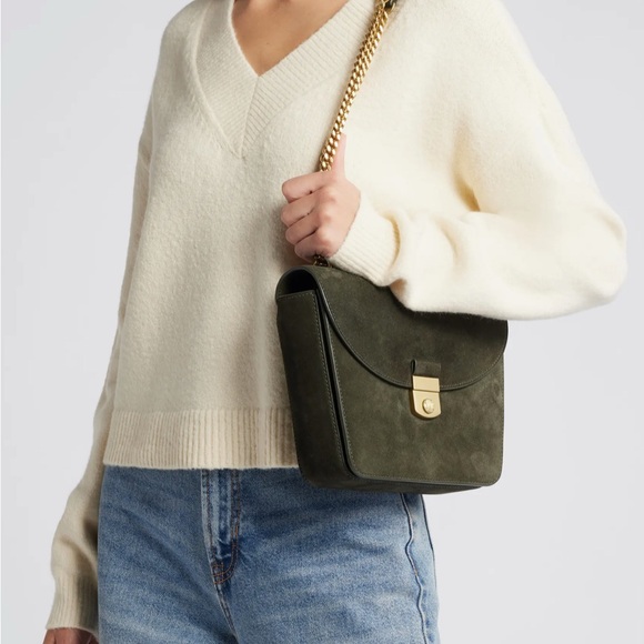 Veronica Beard Double Link Flap Suede Shoulder Bag - Picture 7 of 8